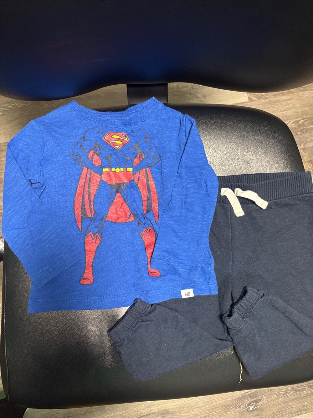 Gap Blue Superman Graphic Long Sleeve Tee + Navy Sweatpants